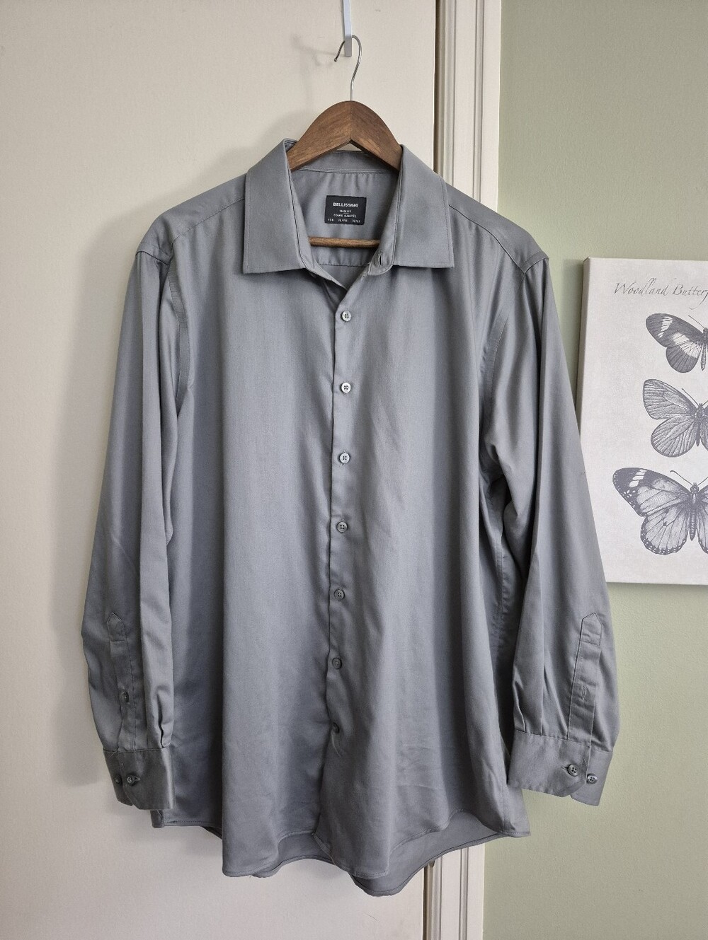 Like New - Men's Bellissimo Grey Slim-fit Dress Shirt, 17.5, XL, 32/33